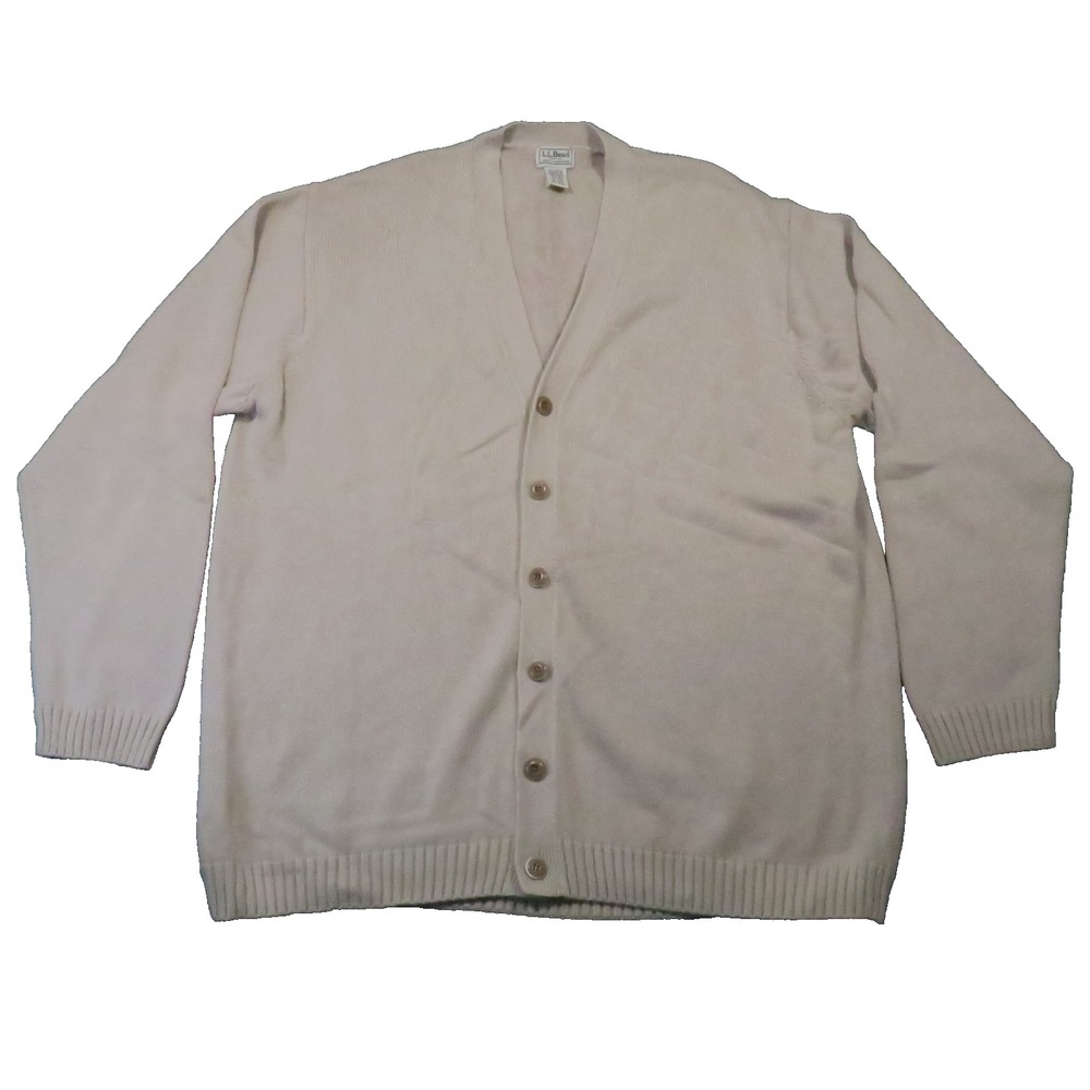 L.L.Bean Cardigan Sweater Mens 2XL Beige V Neck Minimalist Grandpacore Vtg 90s